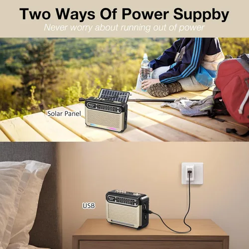 Miniatura 4 de G Keni Radio solar portátil AM FM SW con batería recargable, radio Bluetooth de onda corta, recepción fuerte, entrada de tarjeta USB/TF, panel