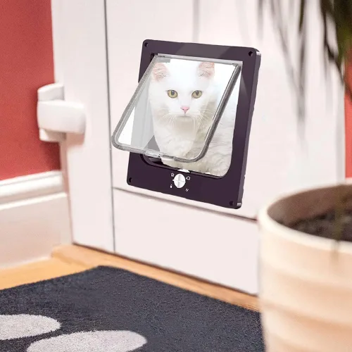 Miniatura 6 de EASY JOY Puertas para gatos (tamaño exterior 8.6 x 7.5 pulgadas), puerta de gato con bloqueo de 4 vías para puertas interiores y exteriores, puerta
