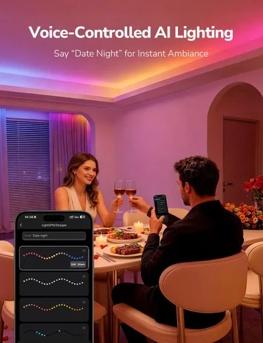 Miniatura 2 de Lepro S1 - Tira de luces LED AI para dormitorio, tiras de luz RGB inteligentes de 16.4 pies con efectos de persecución IC y arcoíris, segmento
