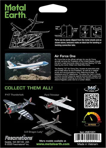 Miniatura 2 de Fascinations Kit de modelo de metal 3D Metal Earth Air Force One con pinzas