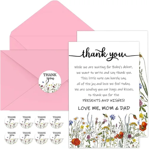 Miniatura 7 de Chuangdi 50 juegos de tarjetas de agradecimiento para baby shower con sobres y calcomanías, 50 tarjetas de felicitación de agradecimiento para baby