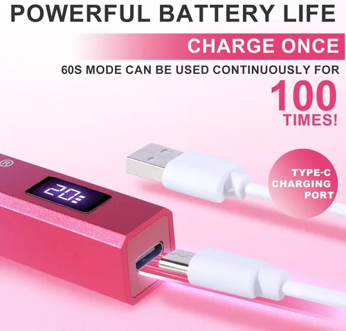 Miniatura 4 de MEKK Luz UV de mano de metal para uñas de gel, mini lámpara de uñas LED UV inalámbrica con pantalla LED y lámpara de curación flash alimentada por