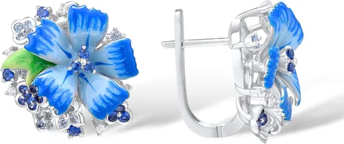 Miniatura 3 de Santuzza - Pendientes de plata de ley con flores esmaltadas y gemas de plata esterlina