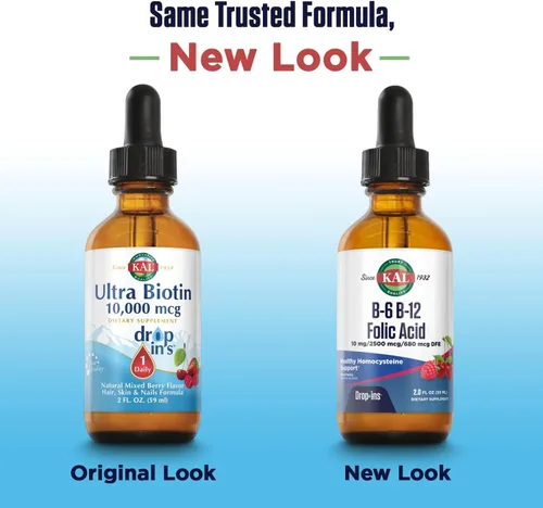 Miniatura 2 de KAL Vitamina B-6 B-12 Ácido Fólico DropIns, Gotas de Suplemento Líquido de Vitamina B, Salud del Corazón, Energía, Soporte de Glóbulos Rojos