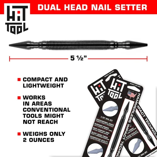 Miniatura 4 de HIT Tool s Juego de uñas 2 en 1 con resorte – Doble punta de 1/32 pulgadas y 2/32 pulgadas sin martillo – Herramienta de perforación ligera de alto