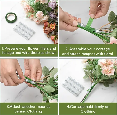 Miniatura 3 de Waydress 10 pares de imanes florales para boutonniere pequeños, pines de ramillete fijos, imanes para gemelos, broches, flor adhesiva para boda