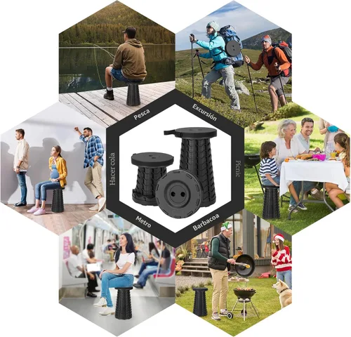 Miniatura 6 de Qiguet Taburete plegable, silla plegable, silla portátil mejorada con capacidad de carga de 400 libras, taburete portátil para camping, pesca, Negro