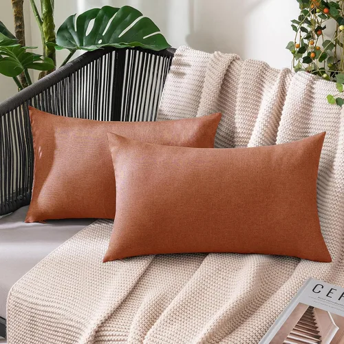 Miniatura 34 de MIULEE Paquete de 2 fundas decorativas para almohadas de exterior, sólidas, impermeables, de lino sintético, estilo granja de jardín, fundas de Óxido