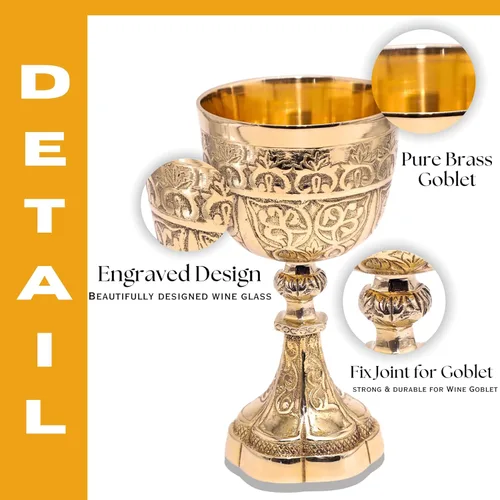 Miniatura 3 de Copa de vino decorativa de latón macizo con diseño en relieve real, medieval, hecha a mano, con diseño real en relieve, 1 unidad