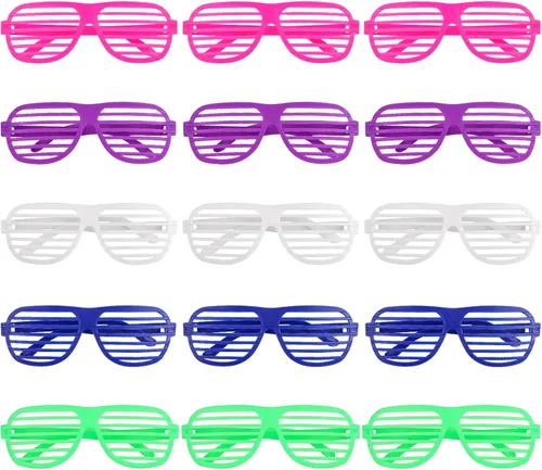 Miniatura 10 de Hooqict Paquete de 15 lentes de persiana de los años 80 y 90, regalos de fiesta de neón para niños y adultos, suministros de cumpleaños, accesorios