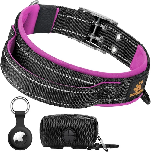 Miniatura 10 de DAGANXI Collar para perro, ajustable, de neopreno suave, acolchado, transpirable, tira reflectante, collar de nailon para perros pequeños, medianos