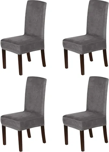 Miniatura 17 de Juego de 4 fundas de terciopelo para sillas de comedor, fundas para sillas de comedor con respaldo alto, protectores de silla de gamuza suaves