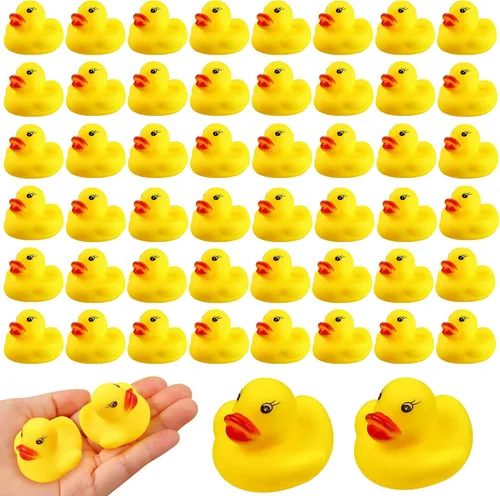 Juguetes de baño de patos de goma, 50 piezas de mini patos a granel para niños, decoración de baby shower, regalos de fiesta de cumpleaños, regalo