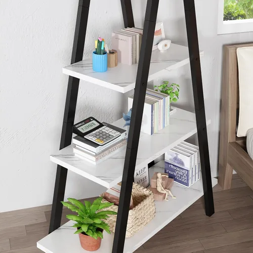 Miniatura 4 de DKLGG Estantería en forma de A de 4 niveles, estantería de metal industrial, estante de escalera de dormitorio de pie, estantes de exhibición Blanco