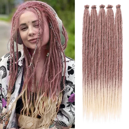 Miniatura 12 de Leeven Extensiones de rastas grises de 40 hebras de 18 pulgadas con terminación única hechas a mano, extensiones de rastas suaves de 0.6 cm