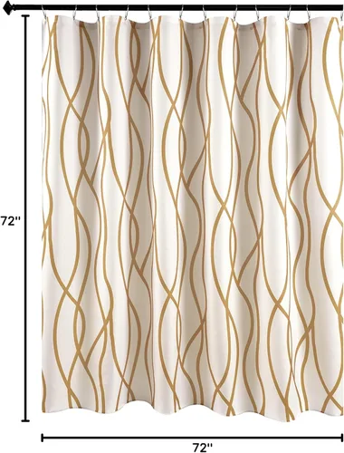 Miniatura 9 de Biscaynebay - Cortina de ducha extralarga de tela texturizada de 72 x 72 pulgadas, cortinas de baño modernas de lino con rayas doradas impresas