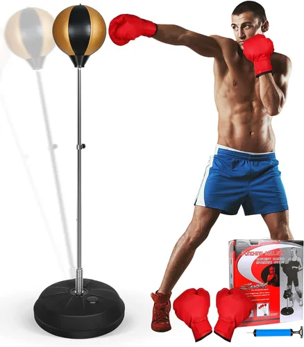Miniatura 9 de Bolsa de Reflejos Fitness, Bolsa de Boxeo con Soporte para Bola de Velocidad y Guantes, Bolsa de Boxeo para Adultos y Adolescentes, 150 cm Excelente
