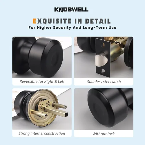Miniatura 6 de KNOBWELL Paquete de 4 pomos de puerta cuadrados modernos para paso, pomos de puerta interiores, manija de puerta de pasillo y armario, color negro