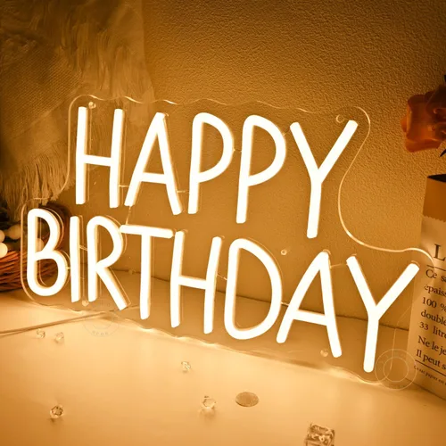 Miniatura 3 de SYLHOME Letrero de luz LED de neón con texto en inglés «Happy Birthday» para fiesta de cumpleaños, dormitorio, decoración de pared, pancarta, bar