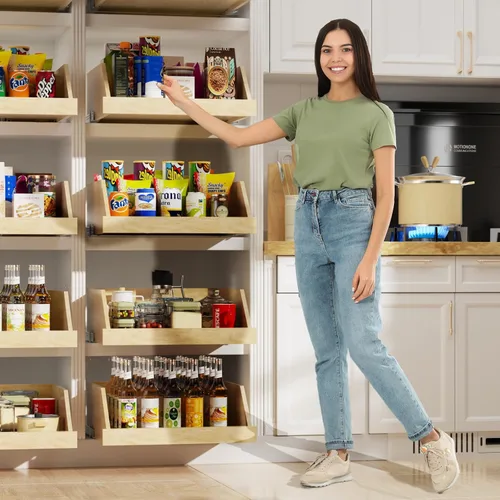 Miniatura 2 de ROOMTEC Organizador de gabinete extraíble con correderas de riel de extensión completa, estante extraíble de madera para armario de cocina