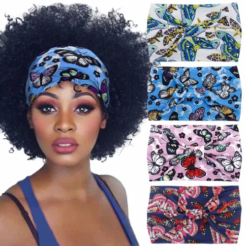 Diademas bohemias de mariposa – Diademas elásticas con estampado floral anudado, turbante elástico para mujeres y niñas, paquete de 4 (mariposa C)
