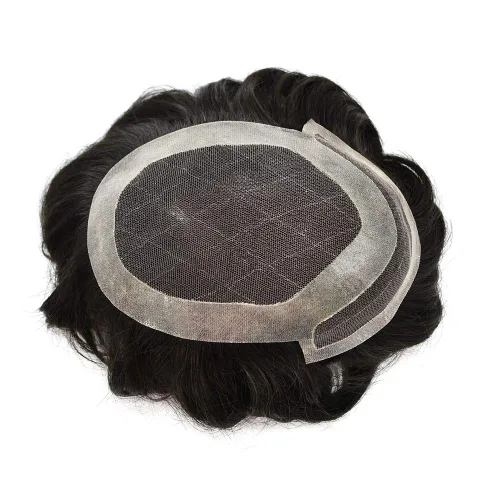 Miniatura 6 de LHC Pelucas de cabello humano para hombre, sistema de reemplazo de cabello Remy negro natural para hombres (5 x 7 pulgadas (WXL, 1B # negro natural)
