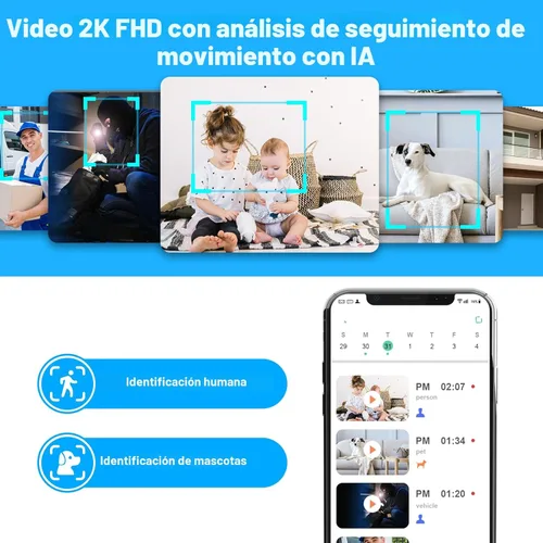 Miniatura 3 de Cloarks Cámara de seguridad panorámica/inclinable 2K, cámaras interiores WiFi para seguridad en el hogar con detección de movimiento AI, cámara