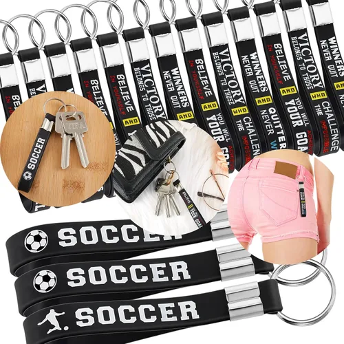 Miniatura 5 de MTLEE 12 llaveros de fútbol a granel con citas motivacionales, llaveros de fútbol para fanáticos de los deportes de equipo, escuela, carnaval