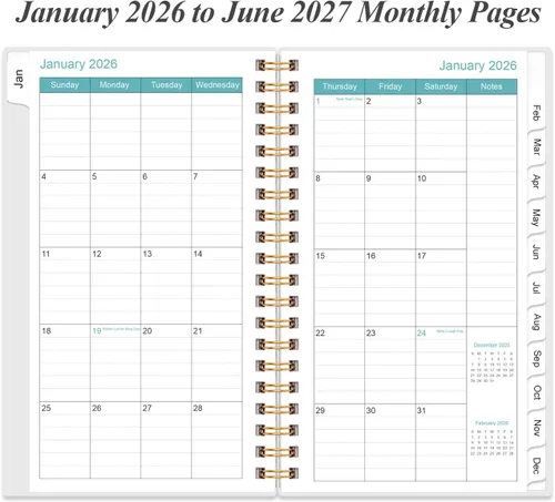 Miniatura 3 de Agenda mensual 2026-2027 – Agenda mensual de enero de 2026 a junio de 2027, dos páginas por mes, 18 calendarios/agendas mensuales con pestañas