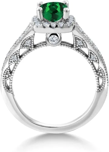 Miniatura 17 de Gem Stone King Anillo de compromiso de plata de ley 925 de 0.236 in con piedra natal y zafiro blanco creado con acento Anillo de compromiso