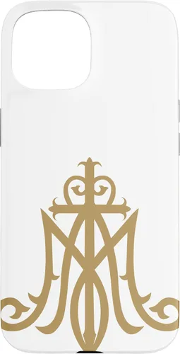 Funda católica con monograma para iPhone 15 Virgin Mary Insignia Ave Maria