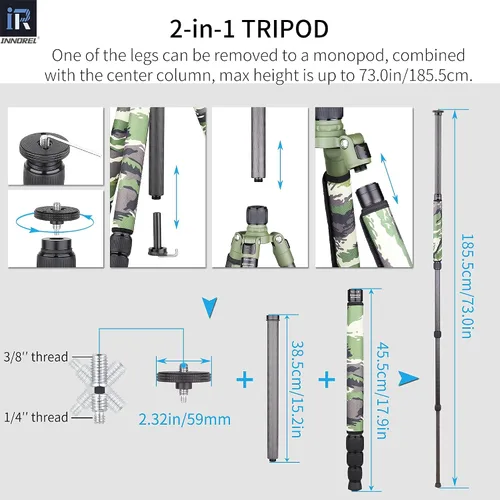 Miniatura 7 de Trípode de Fibra de Carbono-RT85CG Trípode Super Profesional Monopié de Fibra de Carbono de Alta Resistencia Soporte Compacto con Cubiertas de Pata