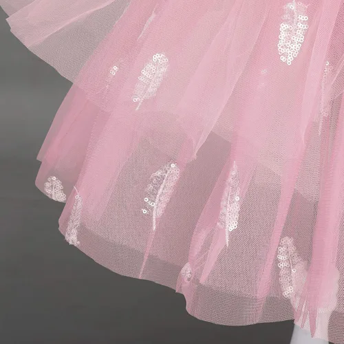 Miniatura 4 de AFAVOM Vestido de ballet con lentejuelas y flecos para niñas pequeñas, vestido de ballet con purpurina y plumas, tutú con falda, leotardo
