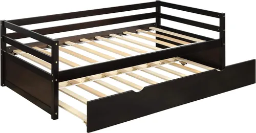 Miniatura 7 de P PURLOVE Sofá cama de tamaño individual con marco de cama nido, sofá cama de madera para sala de estar, habitación de invitados, dormitorio