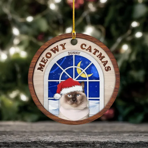 Miniatura 4 de Meowy Catmas - Divertido sombrero de Papá Noel con foto de gato, adorno de Navidad personalizado, regalos para gato, mamá, papá, lindo árbol