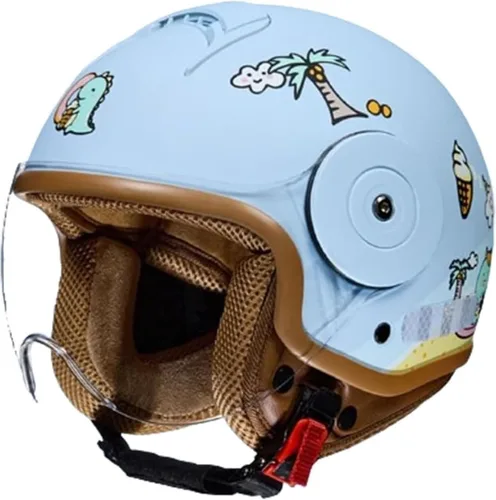 Miniatura 9 de Casco de motocicleta retro para niños 3/4, aprobado por el DOT, casco vintage de cara abierta para scooter eléctrico, kart, bicicleta de tierra, Azul