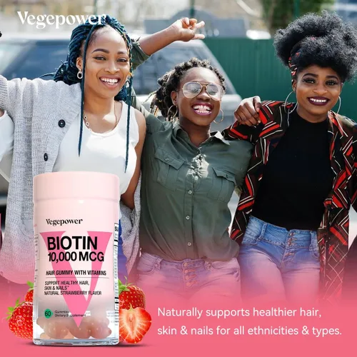 Miniatura 6 de Gomitas de biotina para el crecimiento del cabello, 10000 mcg, vitaminas de biotina veganas que apoyan el cabello, la piel y las uñas saludables