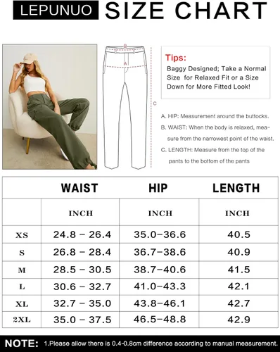 Miniatura 4 de Lepunuo Pantalones cargo de cintura alta para mujer, pantalones de viaje Y2K Streetwear holgados elásticos con 6 bolsillos con cordón en los tobillos