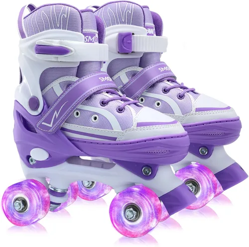 Miniatura 9 de Patines de ruedas para niños y niñas, jóvenes, patines de lona ajustables con luces para edades de 5 a 8 y 8 a 12 años, para principiantes, deportes