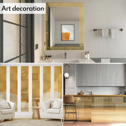 Miniatura 5 de Lovdeco - Tiras de espejo dorado para pegar y despegar para salpicadero de cocina y pared de baño, 30,5 x 30,5 cm, 5 piezas, 0,46 m².