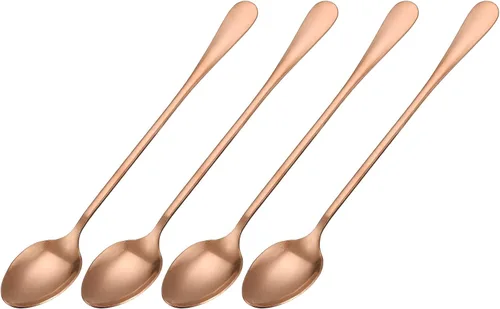 Miniatura 10 de uxcell Juego de 4 cucharas de mango largo, cuchara de helado de acero inoxidable de 7.5 pulgadas, cucharas de café para mezclar, bebidas, café (azul)