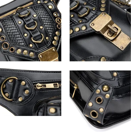 Miniatura 8 de Halloween Steampunk Retro Motocicleta Señora Bolsa Rock Gótico Hombro Riñonera Bolsas (K)