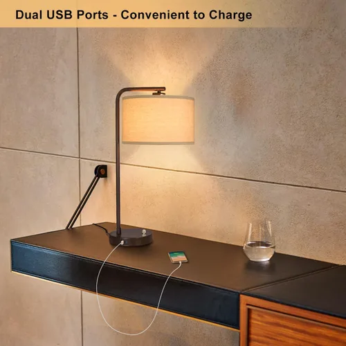 Miniatura 4 de Juego de 2 lámparas de mesa, lámpara de mesita de noche completamente regulable con puertos de carga USB C+A, lámparas modernas de noche