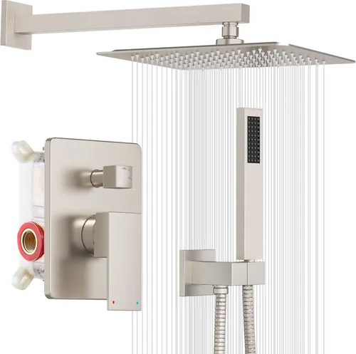 ESNBIA - Sistema de regadera, estilo lluvia de 12 pulgadas para baño con juego combinado de mano, sistema dual de alta presión montado en la pared,