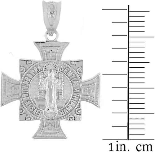Miniatura 3 de Claddagh Gold Colgante religioso de plata de ley 925 con cruz maltesa de San Benito (1.06")
