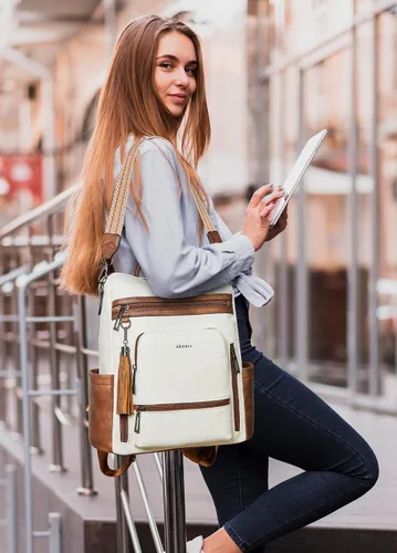 Miniatura 2 de Shrrie - Mochila vegana de cuero para laptop de 14 pulgadas para mujer, mochila de trabajo, mochila de moda, mochila de viaje, bolso para negocios
