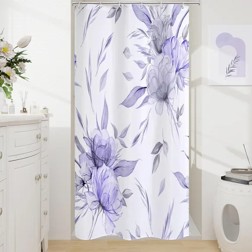 Miniatura 22 de Litabel Cortina de ducha bohemia con estampado floral de acuarela azul y gris, estilo de pintura de tinta, cortinas de ducha de flores y hojas