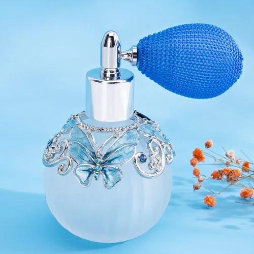 Miniatura 4 de YU FENG Botella de perfume de vidrio con atomizador de spray + bulbo de presión + embudo, patrón de mariposa pintado a mano, atomizador de cristal N1