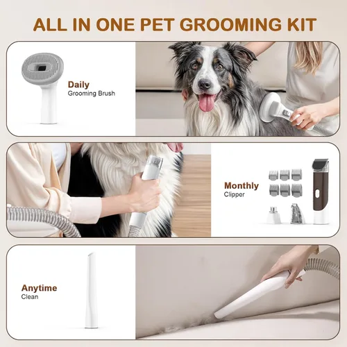 Miniatura 4 de Aspirador para Aseo de Perros, Kit de Aseo para Perros con Cortador de Uñas y Amoladora, 6 Herramientas de Aseo para Mascotas (Caramel)