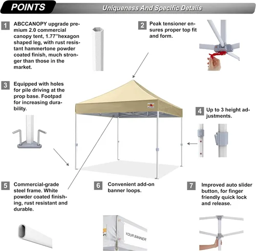 Miniatura 3 de ABCCANOPY Tienda de campaña con toldo emergente comercial 10x10 Serie Premium, Beige